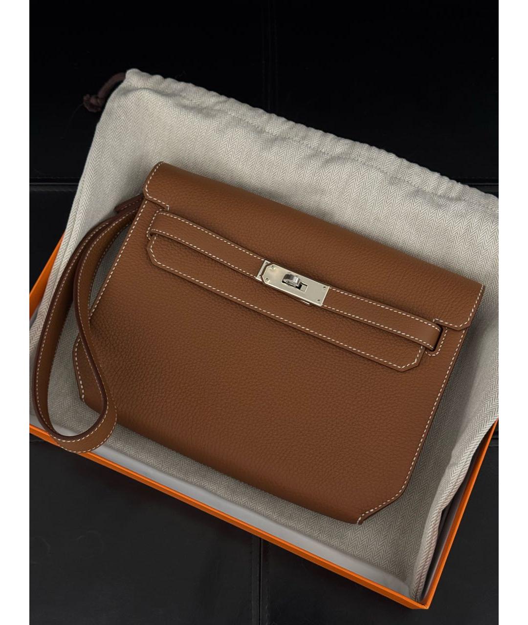 HERMES Коричневая кожаная барсетка, фото 2