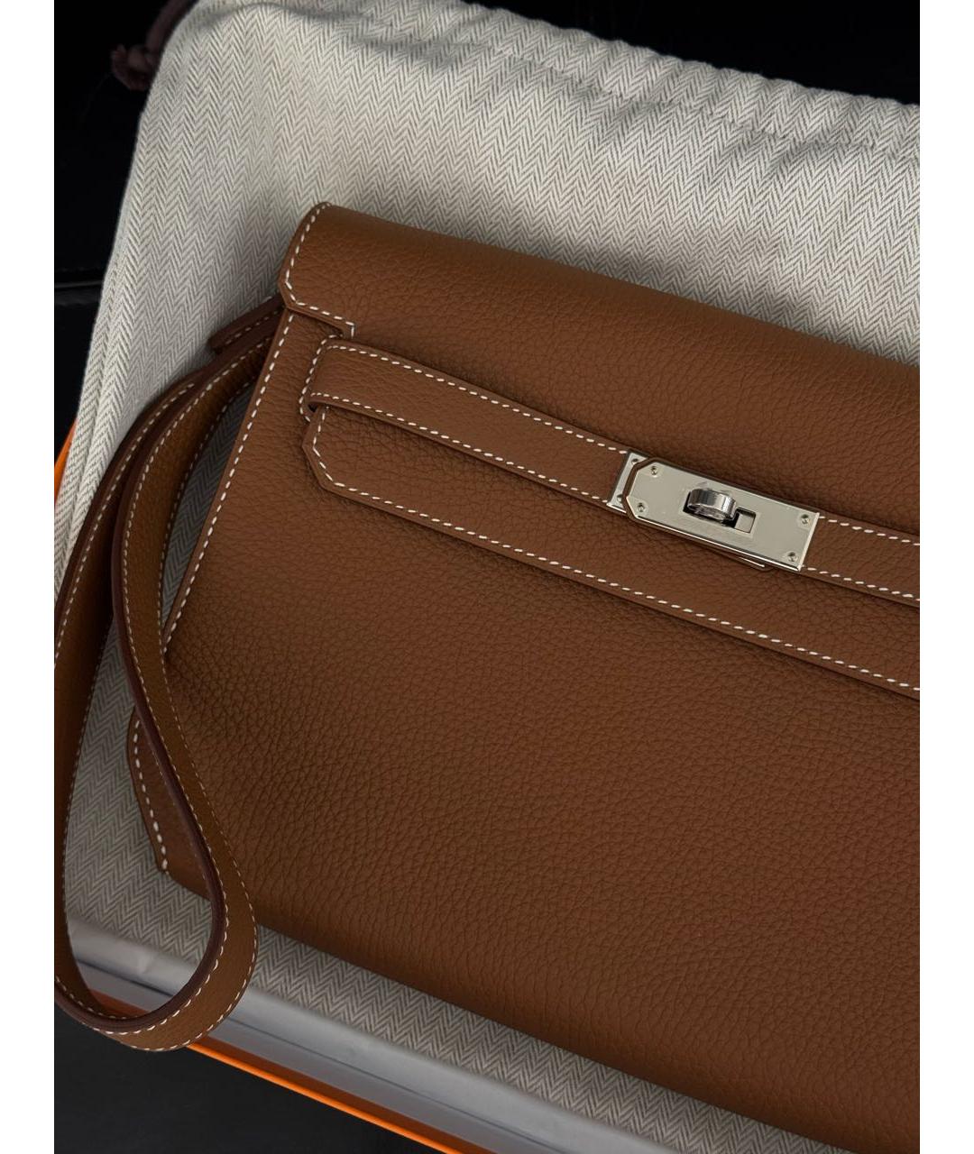 HERMES Коричневая кожаная барсетка, фото 4