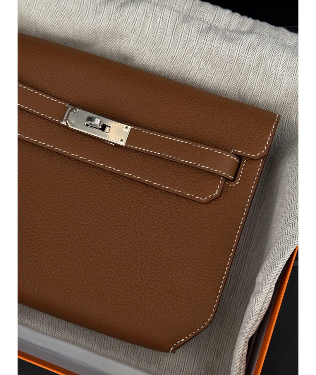 HERMES Коричневая кожаная барсетка, фото 6