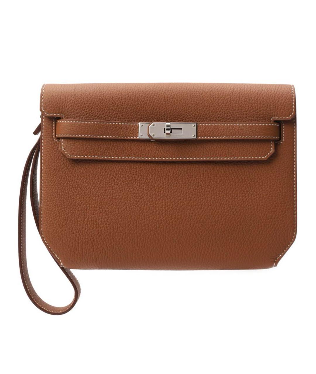 HERMES Коричневая кожаная барсетка, фото 8