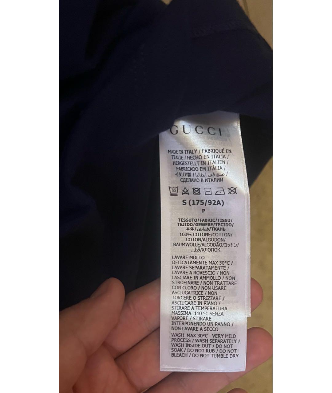 GUCCI Темно-синяя хлопковая футболка, фото 4