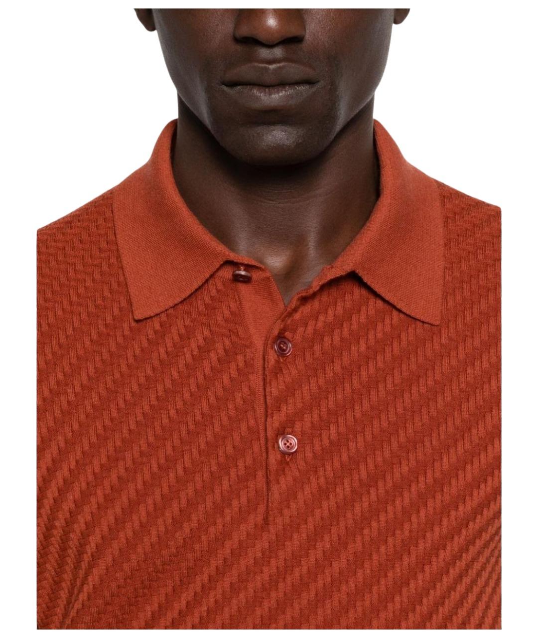 BRIONI Красное хлопковое поло с коротким рукавом, фото 4