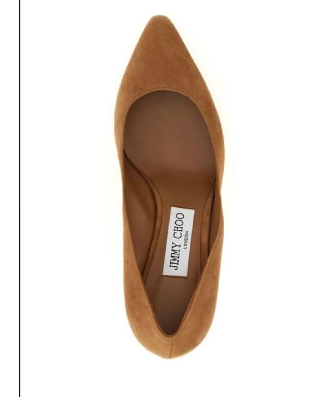 JIMMY CHOO Горчичные замшевые лодочки на низком каблуке, фото 3