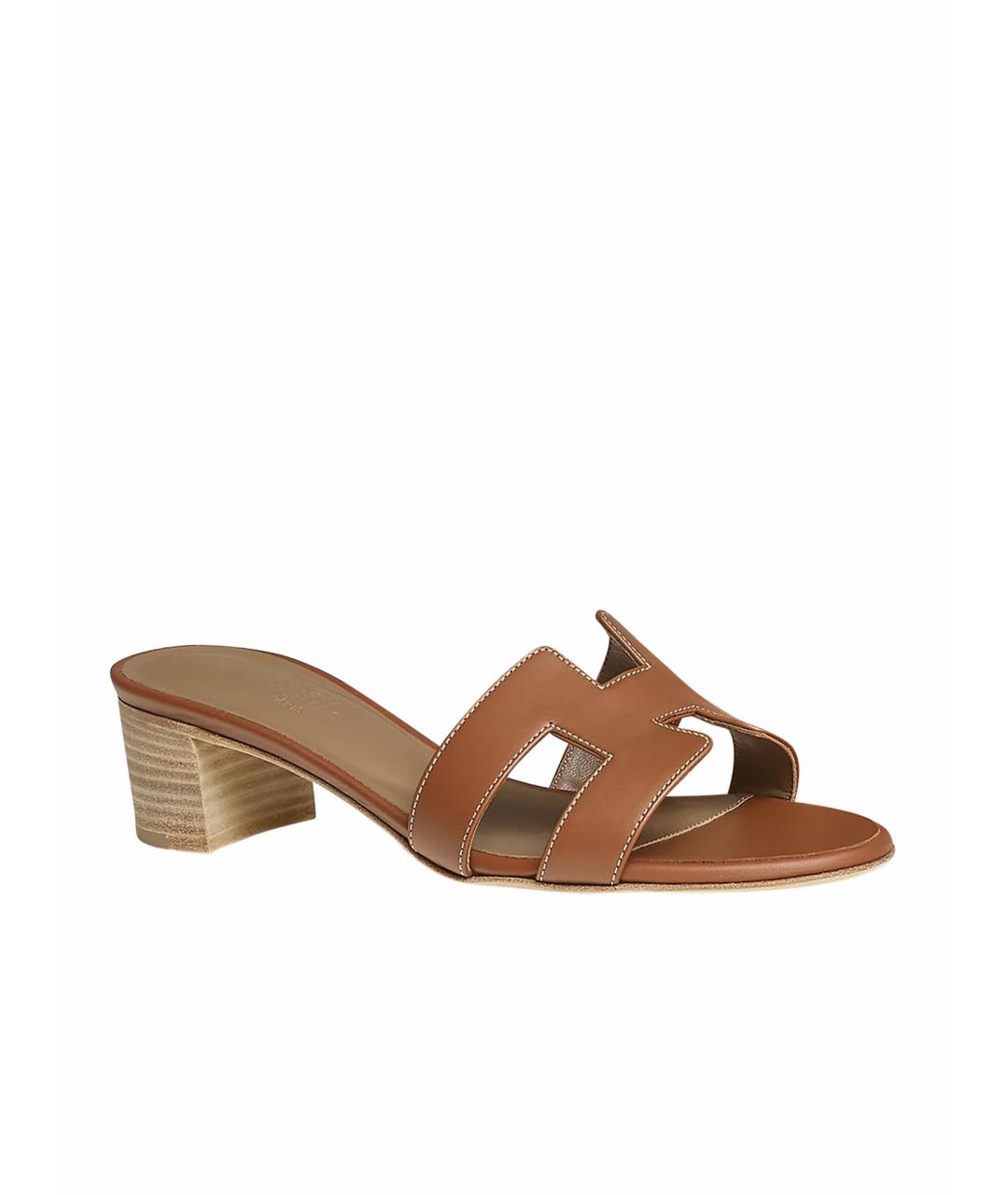 HERMES Коричневые кожаные босоножки, фото 1