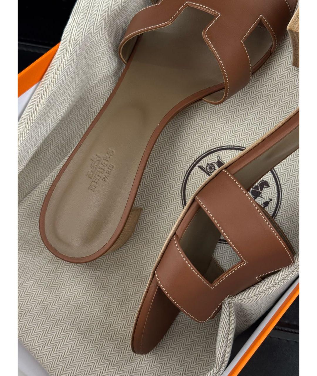 HERMES Коричневые кожаные босоножки, фото 6