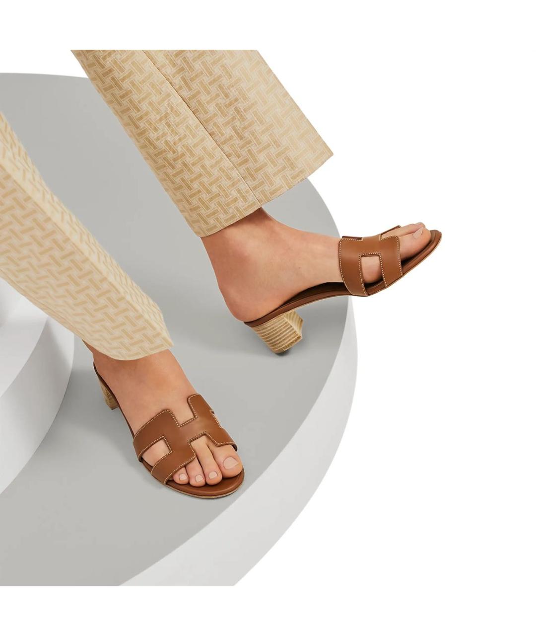 HERMES Коричневые кожаные босоножки, фото 2