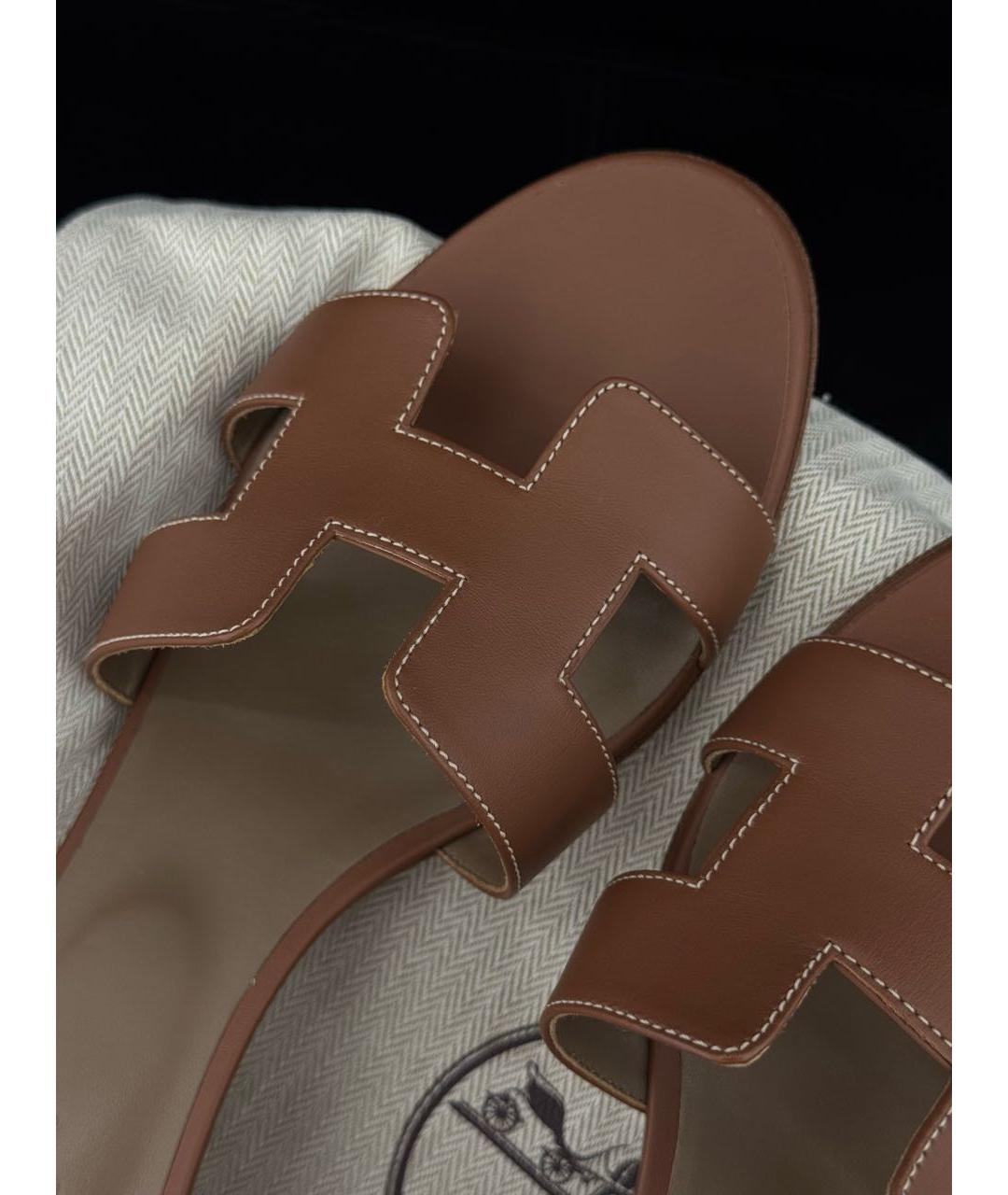 HERMES Коричневые кожаные босоножки, фото 4