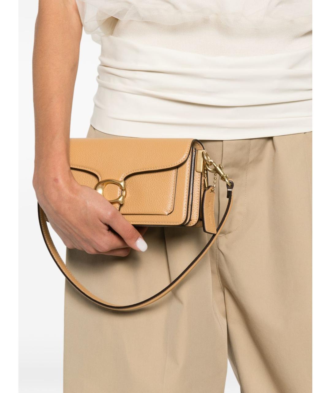 COACH Бежевая кожаная сумка через плечо, фото 3