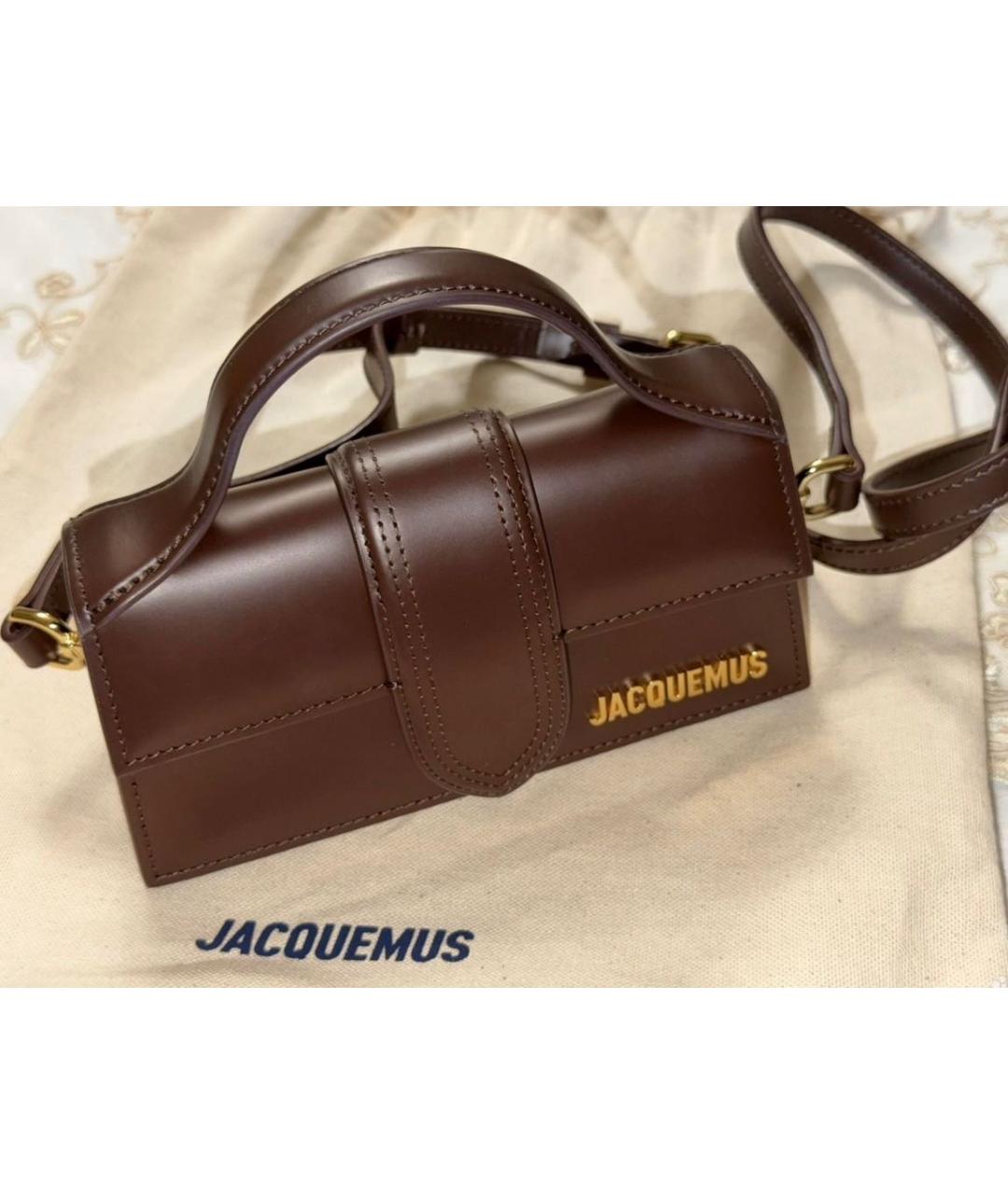 JACQUEMUS Коричневая кожаная сумка с короткими ручками, фото 2