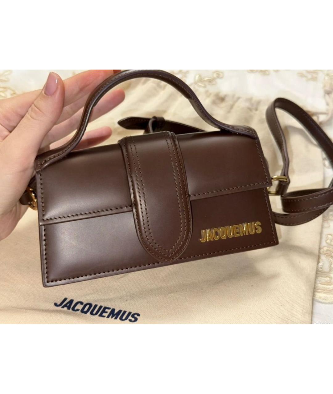 JACQUEMUS Коричневая кожаная сумка с короткими ручками, фото 3