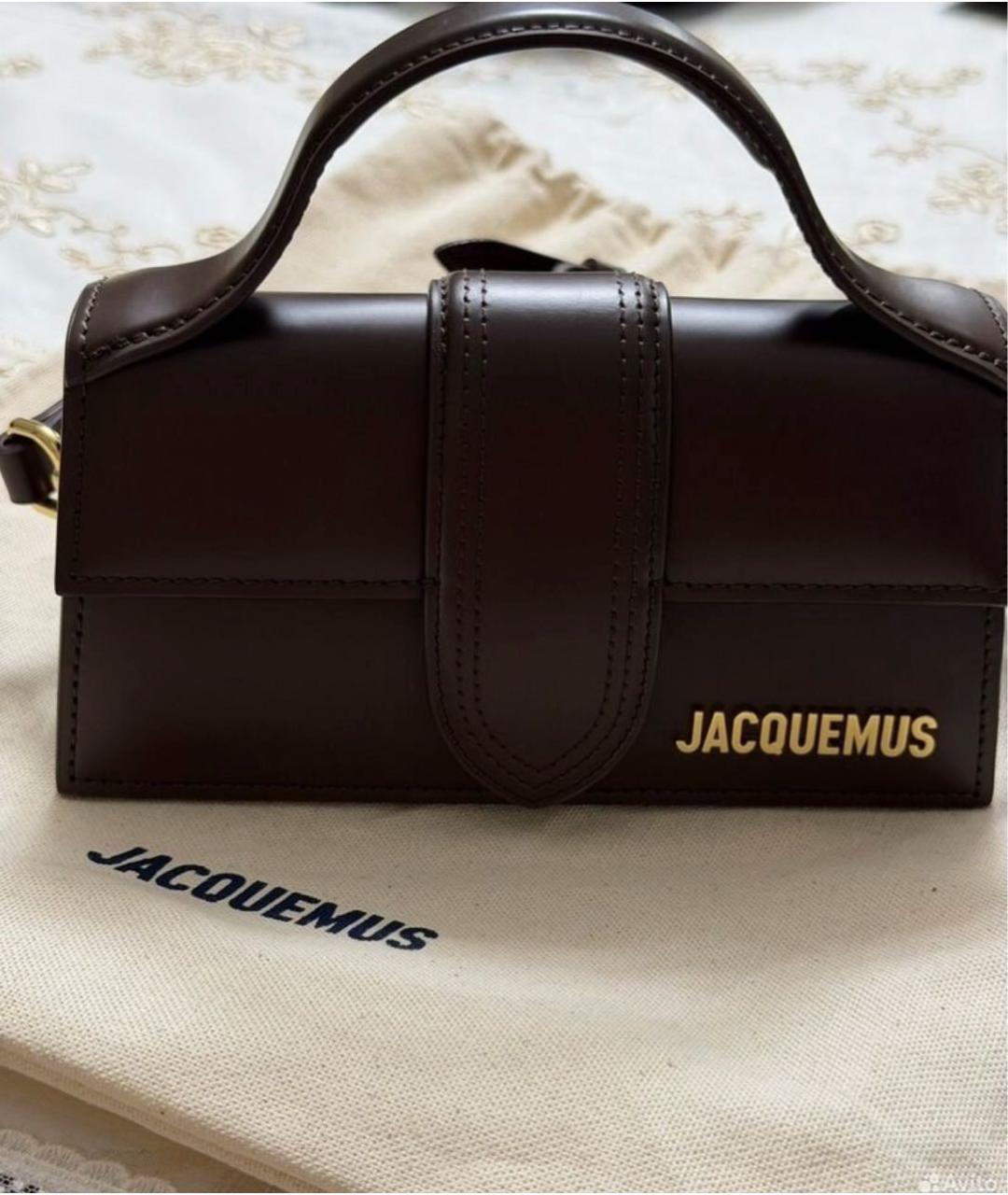 JACQUEMUS Коричневая кожаная сумка с короткими ручками, фото 5