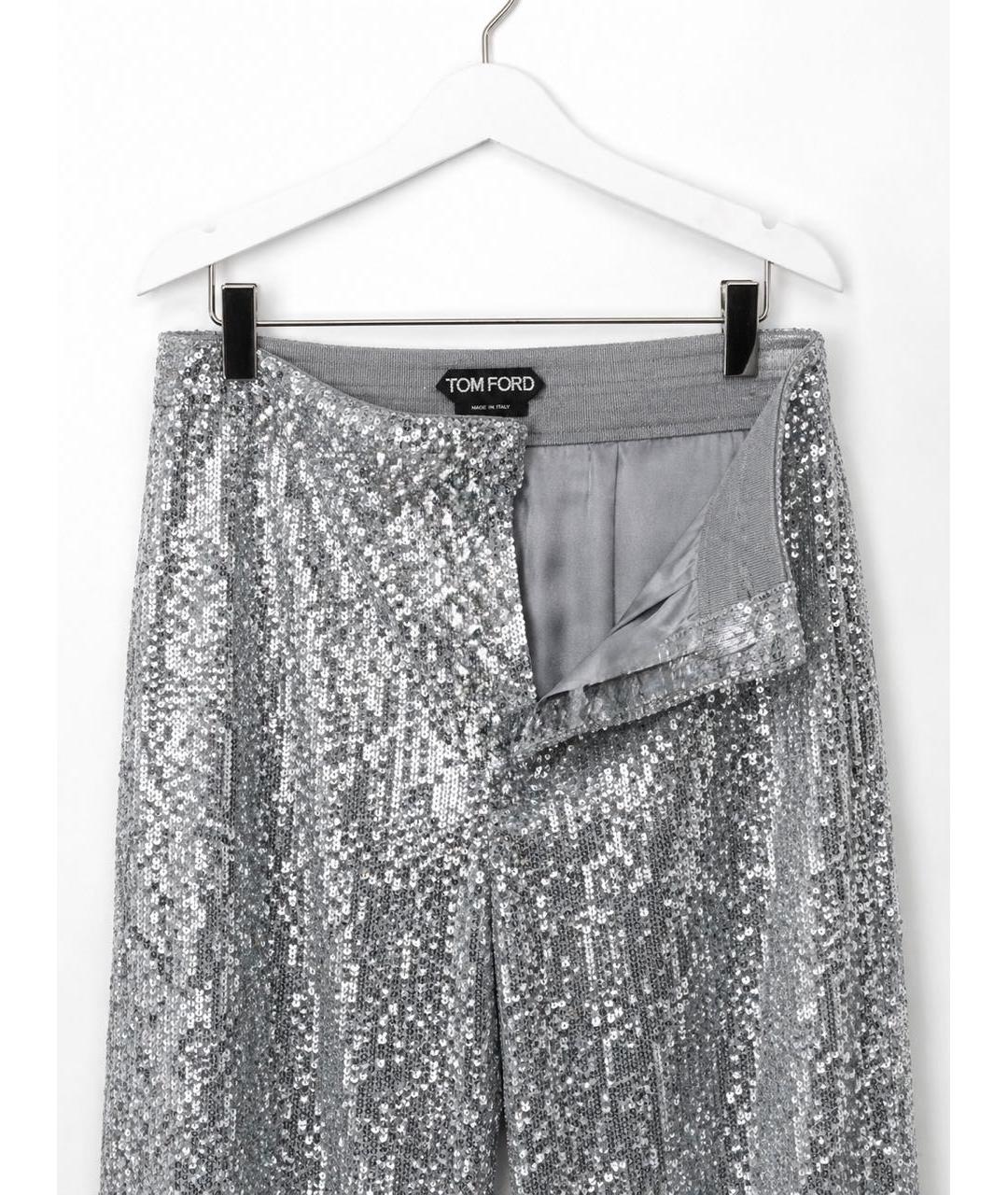 TOM FORD Серебряные полиэстеровые прямые брюки, фото 3
