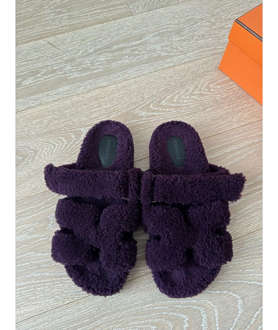 HERMES Фиолетовые шлепанцы, фото 2