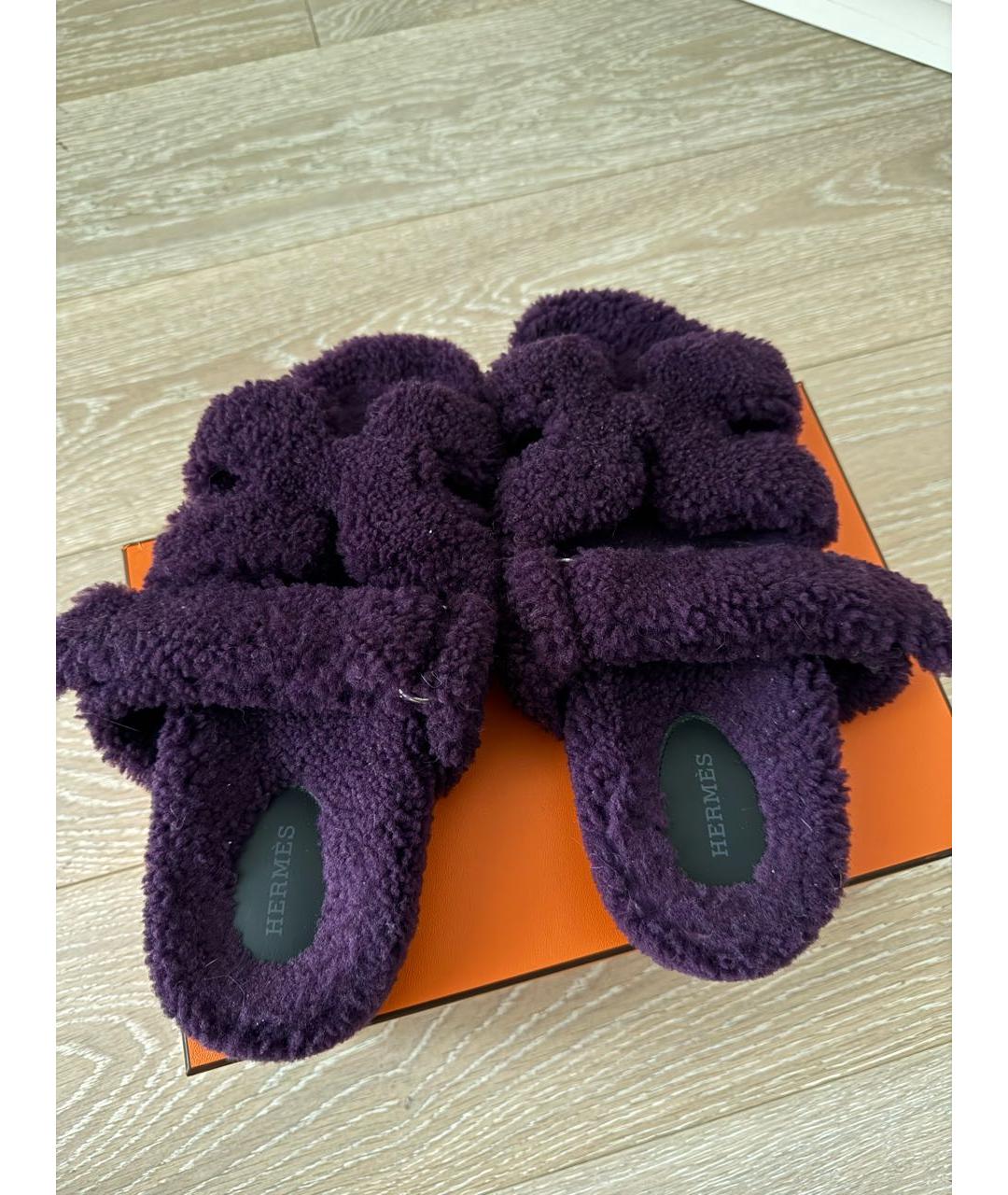 HERMES Фиолетовые шлепанцы, фото 3