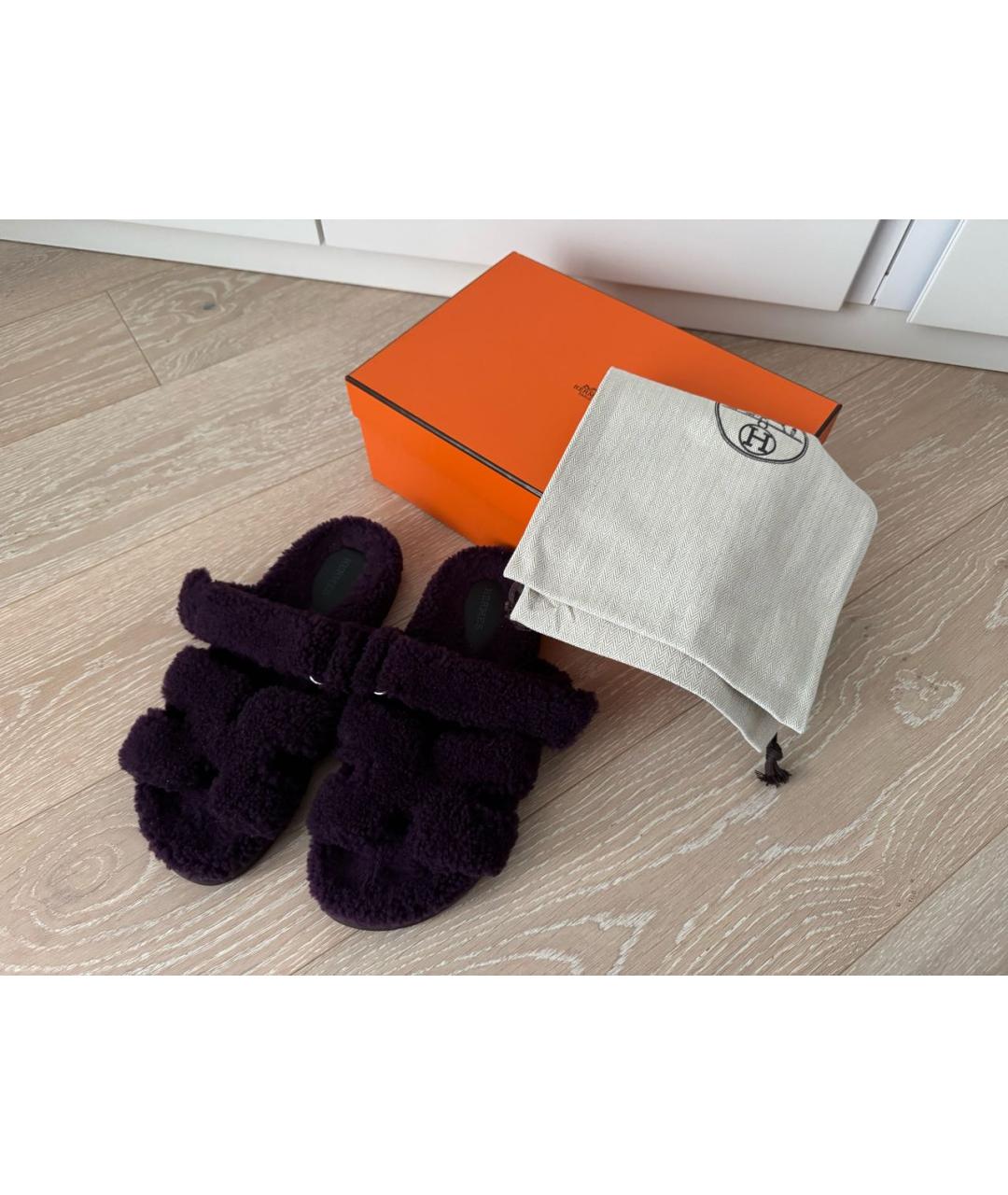 HERMES Фиолетовые шлепанцы, фото 5