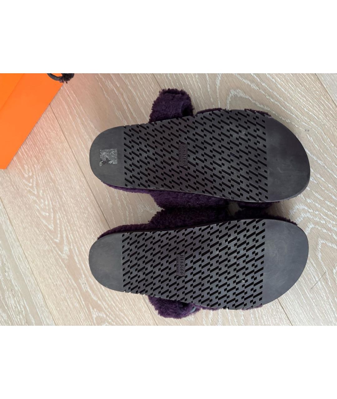 HERMES Фиолетовые шлепанцы, фото 7