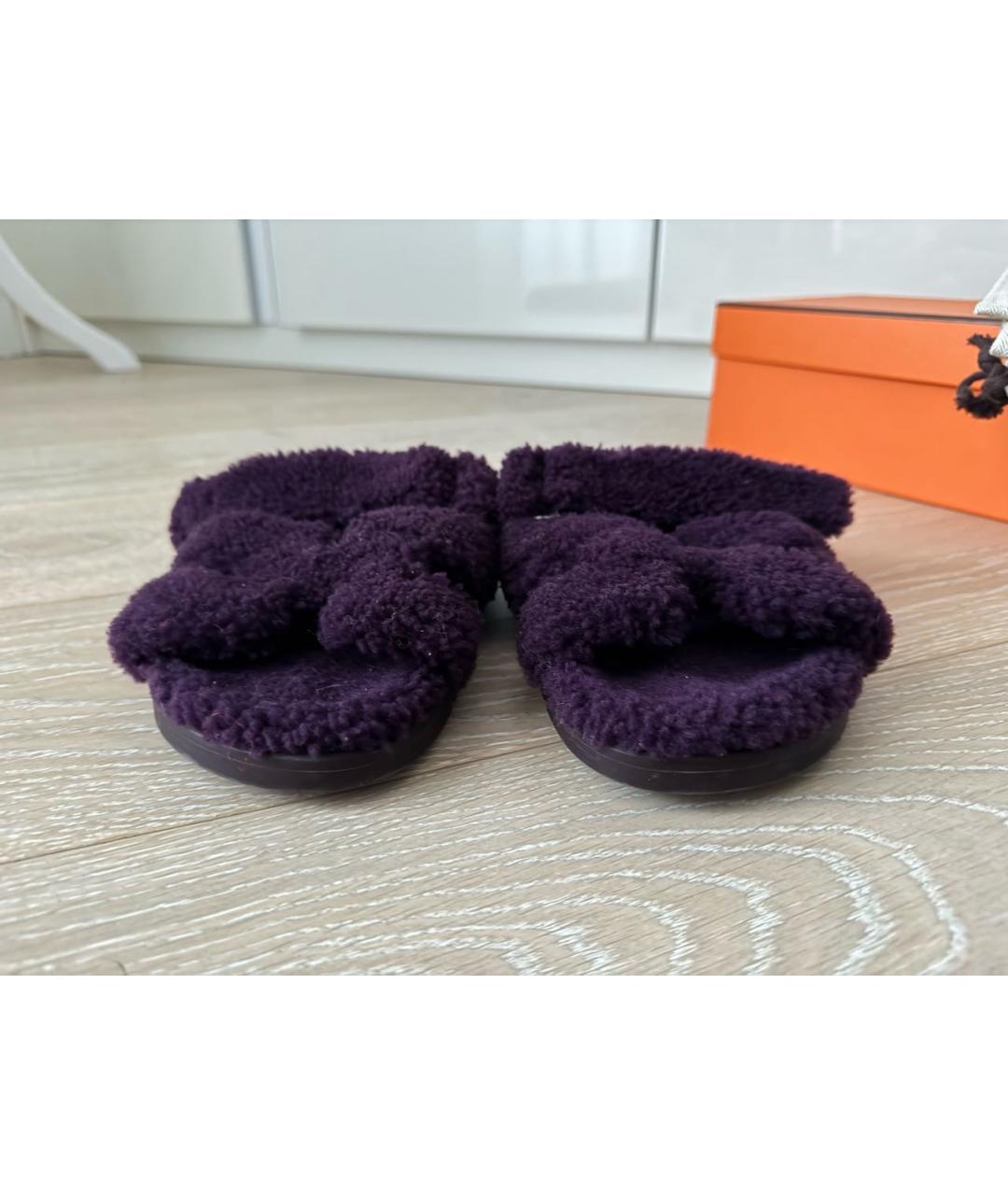 HERMES Фиолетовые шлепанцы, фото 6