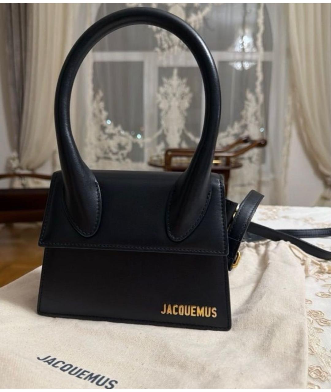 JACQUEMUS Черная кожаная сумка с короткими ручками, фото 7