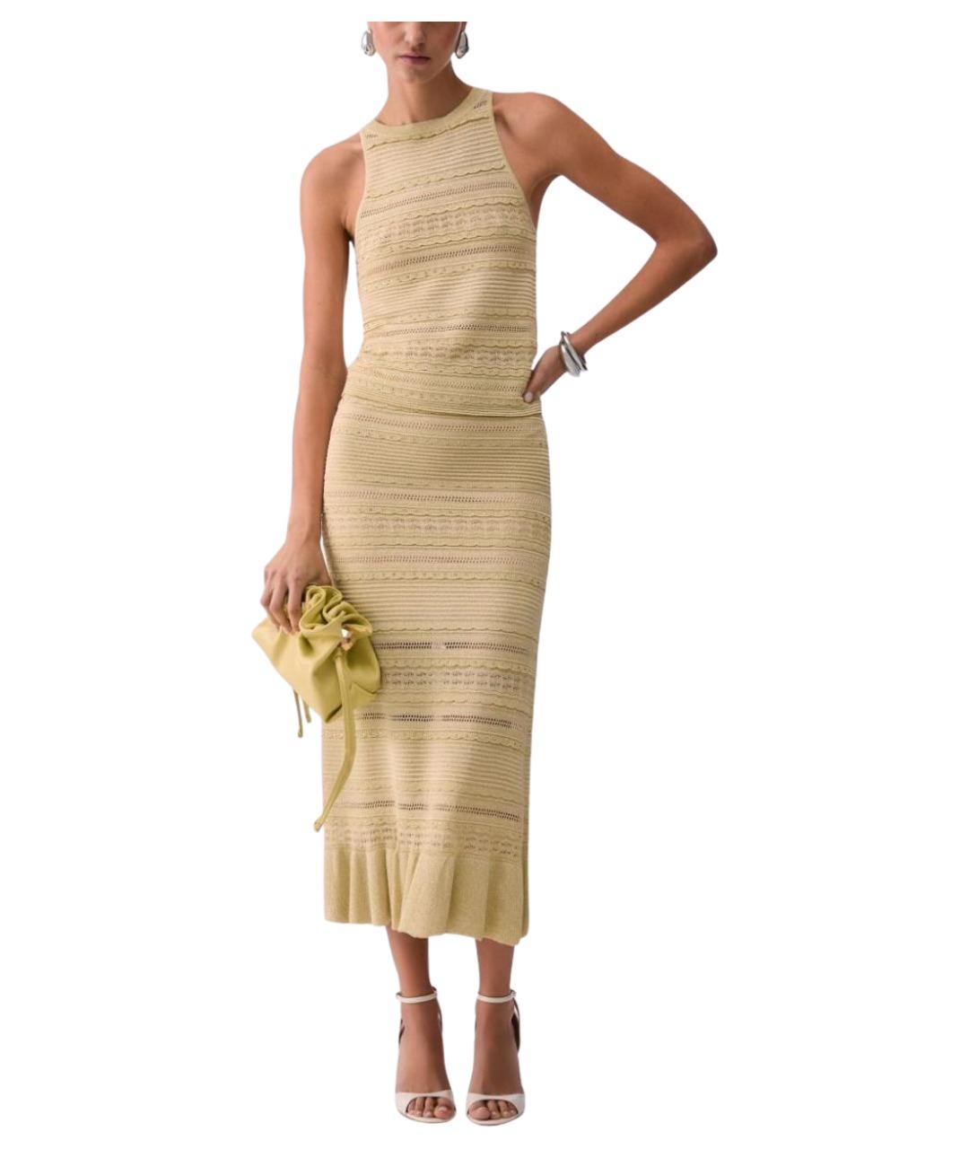 LIU JO Желтая вискозная юбка миди, фото 2