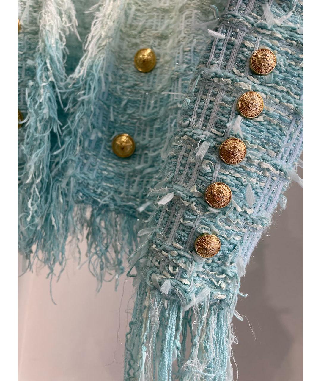 BALMAIN Голубой твидовый жакет/пиджак, фото 5