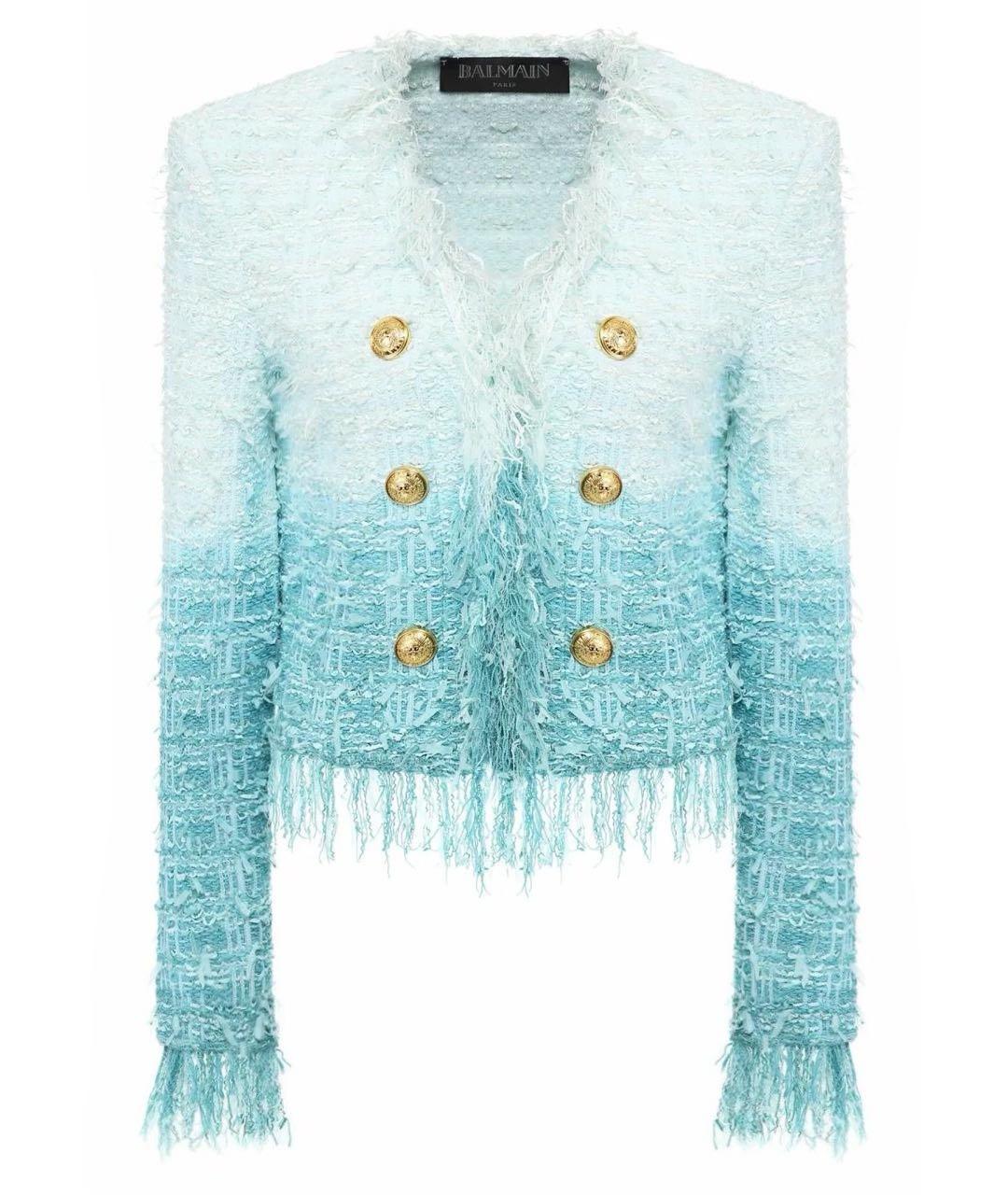 BALMAIN Голубой твидовый жакет/пиджак, фото 7
