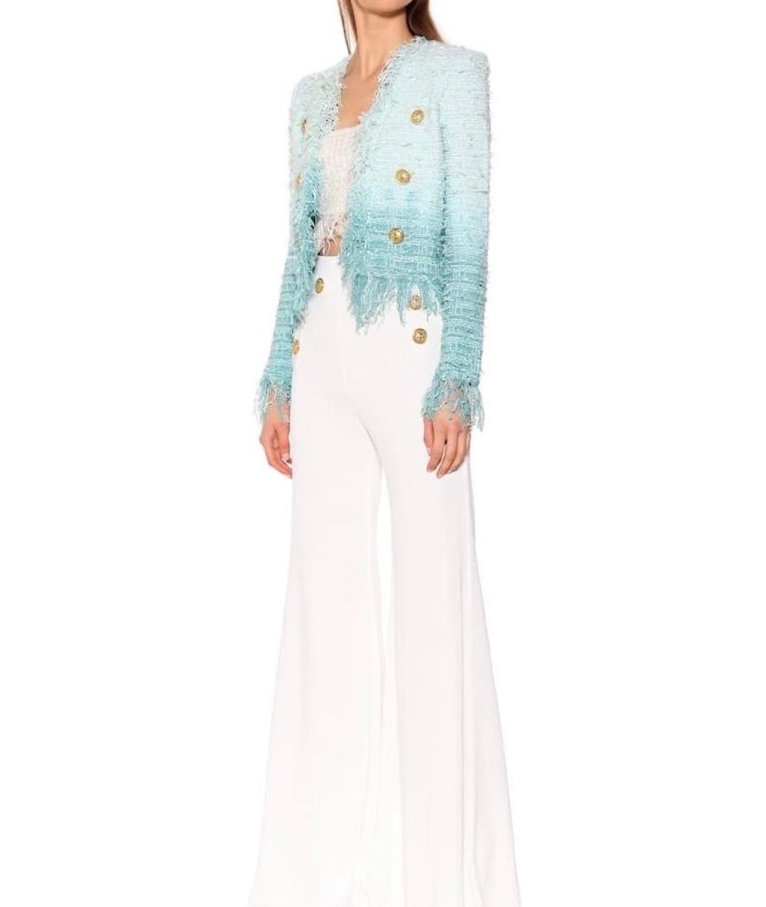 BALMAIN Голубой твидовый жакет/пиджак, фото 4