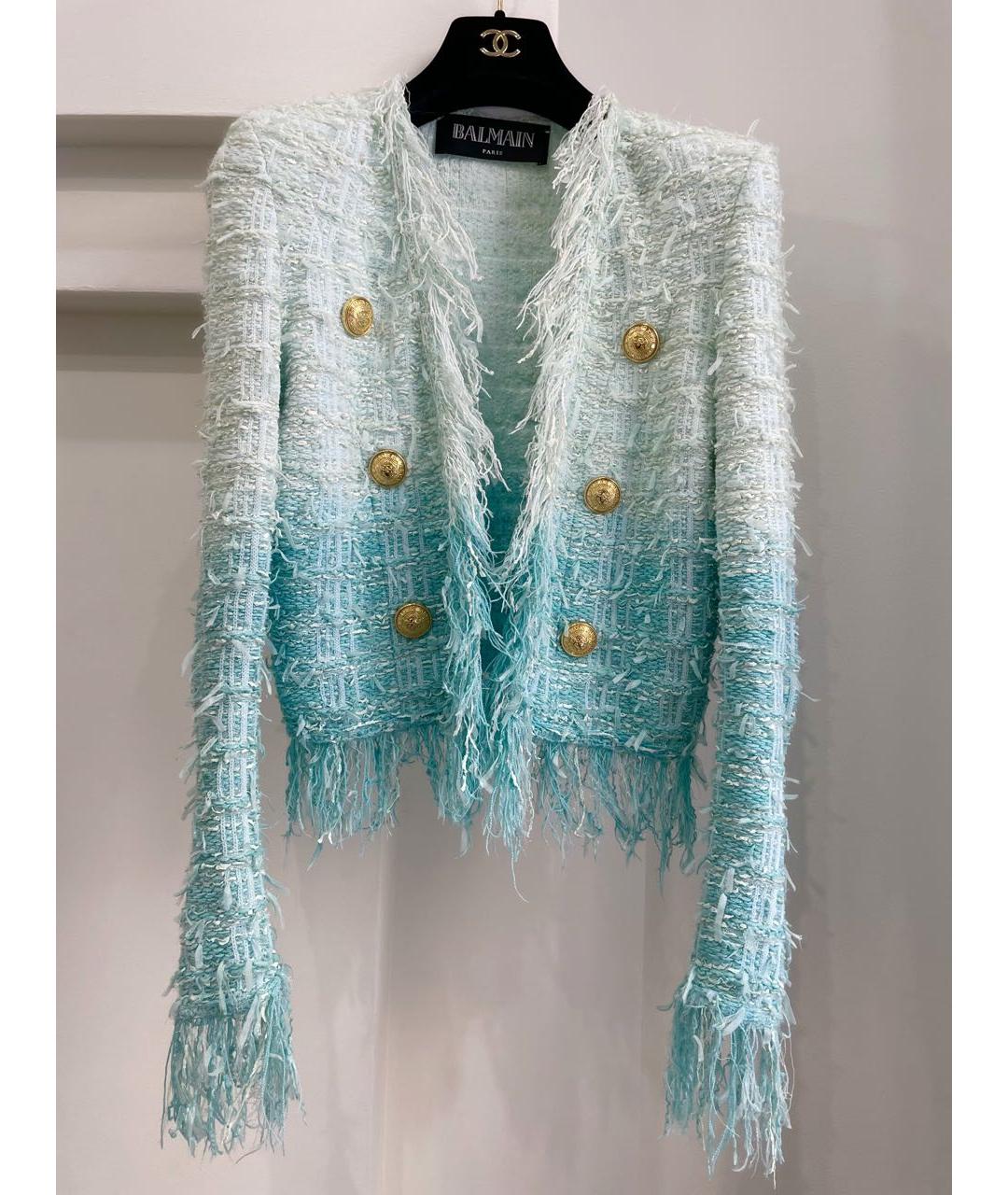 BALMAIN Голубой твидовый жакет/пиджак, фото 2