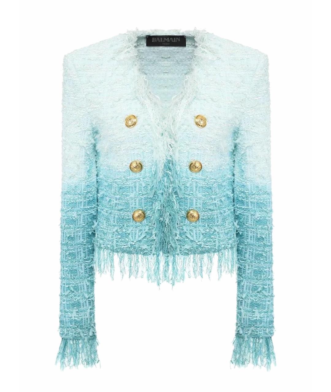 BALMAIN Голубой твидовый жакет/пиджак, фото 1