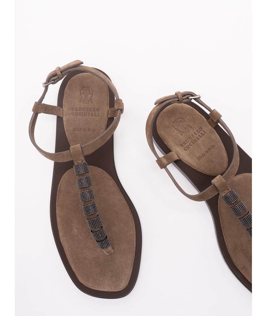 BRUNELLO CUCINELLI Коричневые замшевые сандалии, фото 5