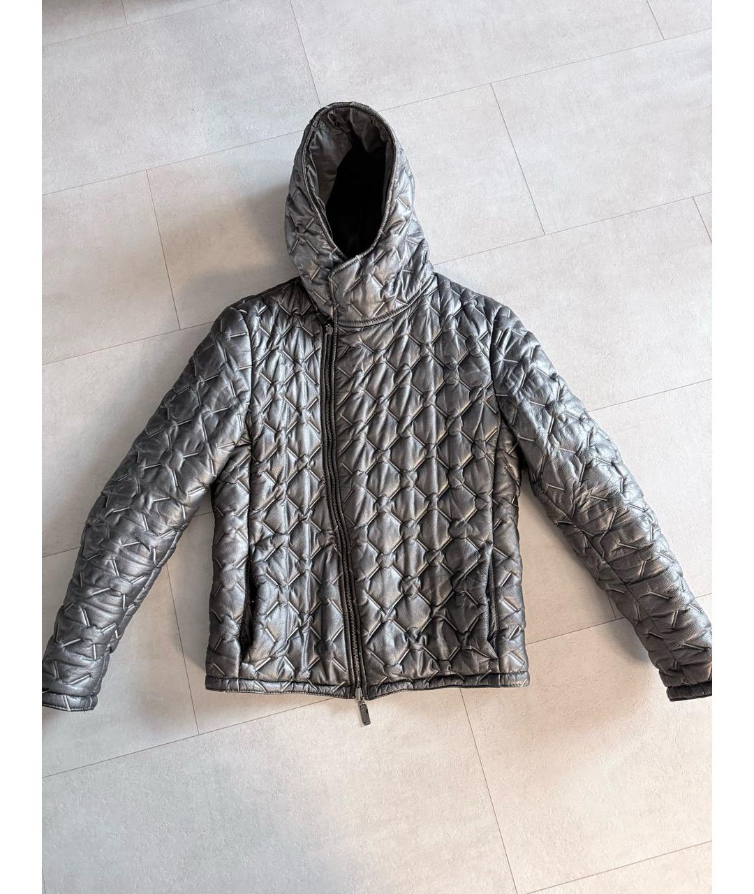 EMPORIO ARMANI Серебряная кожаная куртка, фото 8
