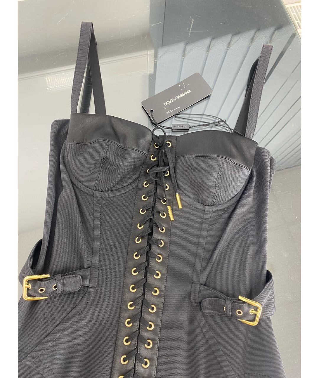 DOLCE&GABBANA Черное хлопко-эластановое коктейльное платье, фото 3