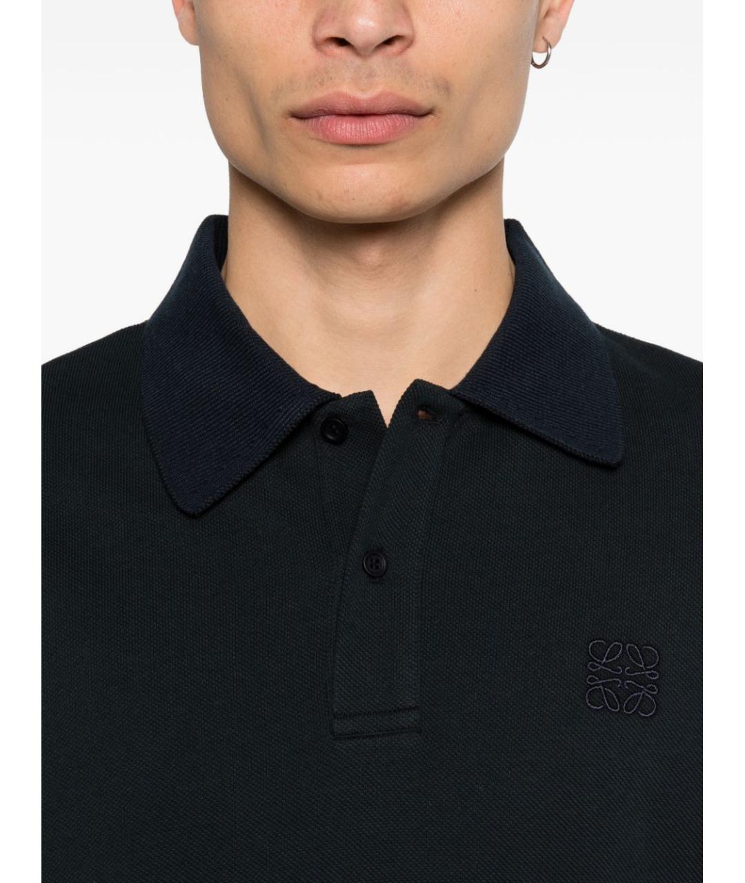 LOEWE Темно-синее хлопковое поло с коротким рукавом, фото 3