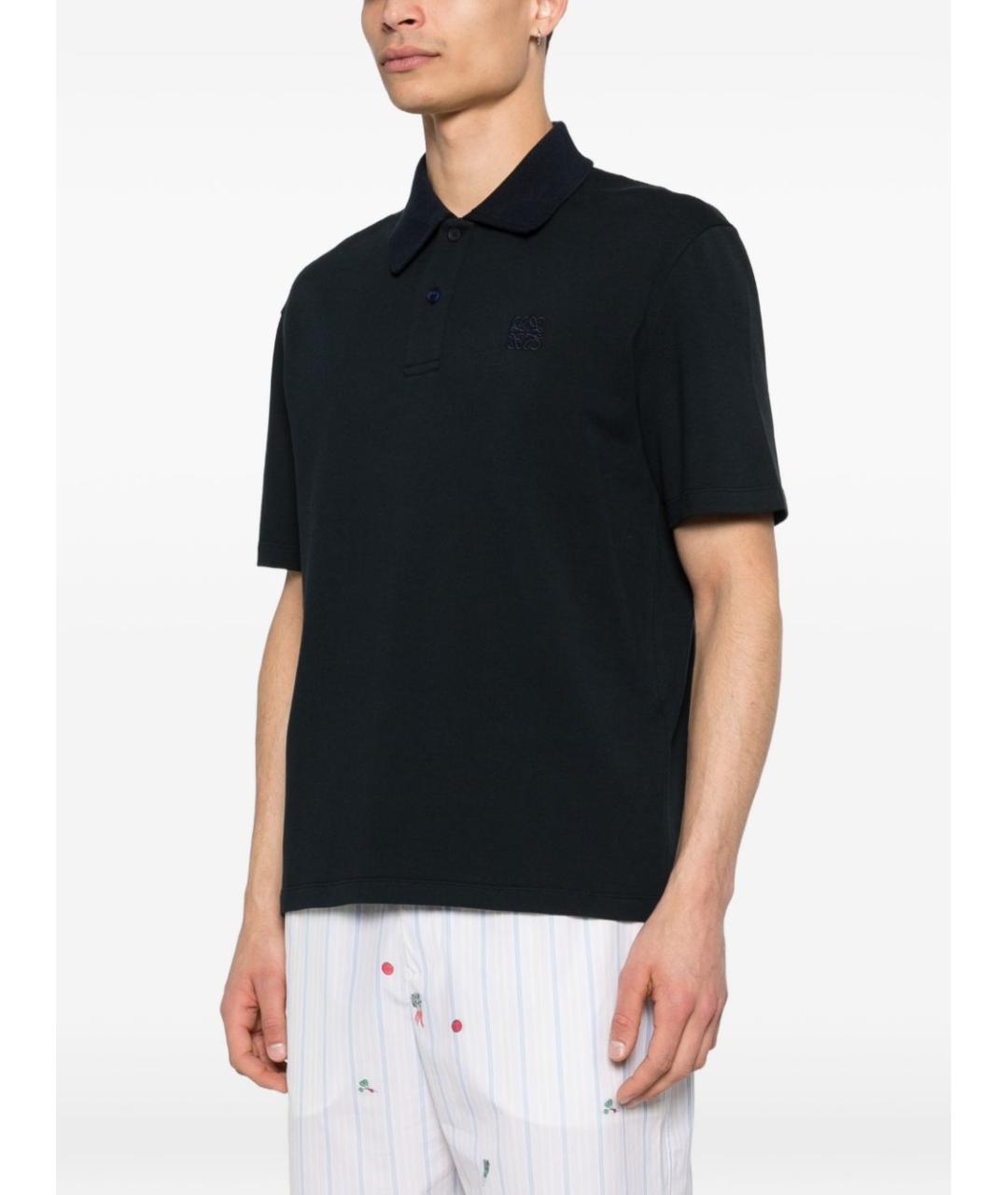 LOEWE Темно-синее хлопковое поло с коротким рукавом, фото 4