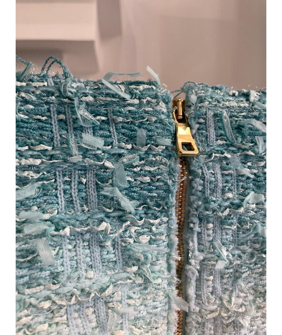 BALMAIN Голубая твидовая юбка мини, фото 3