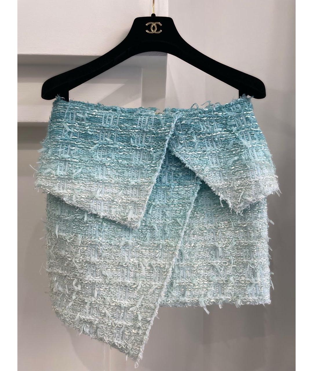 BALMAIN Голубая твидовая юбка мини, фото 2