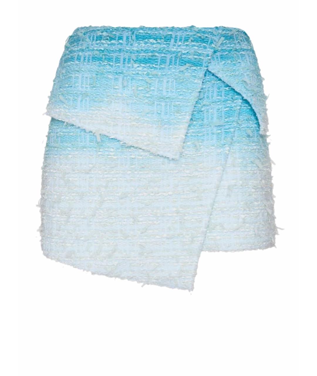 BALMAIN Голубая твидовая юбка мини, фото 1