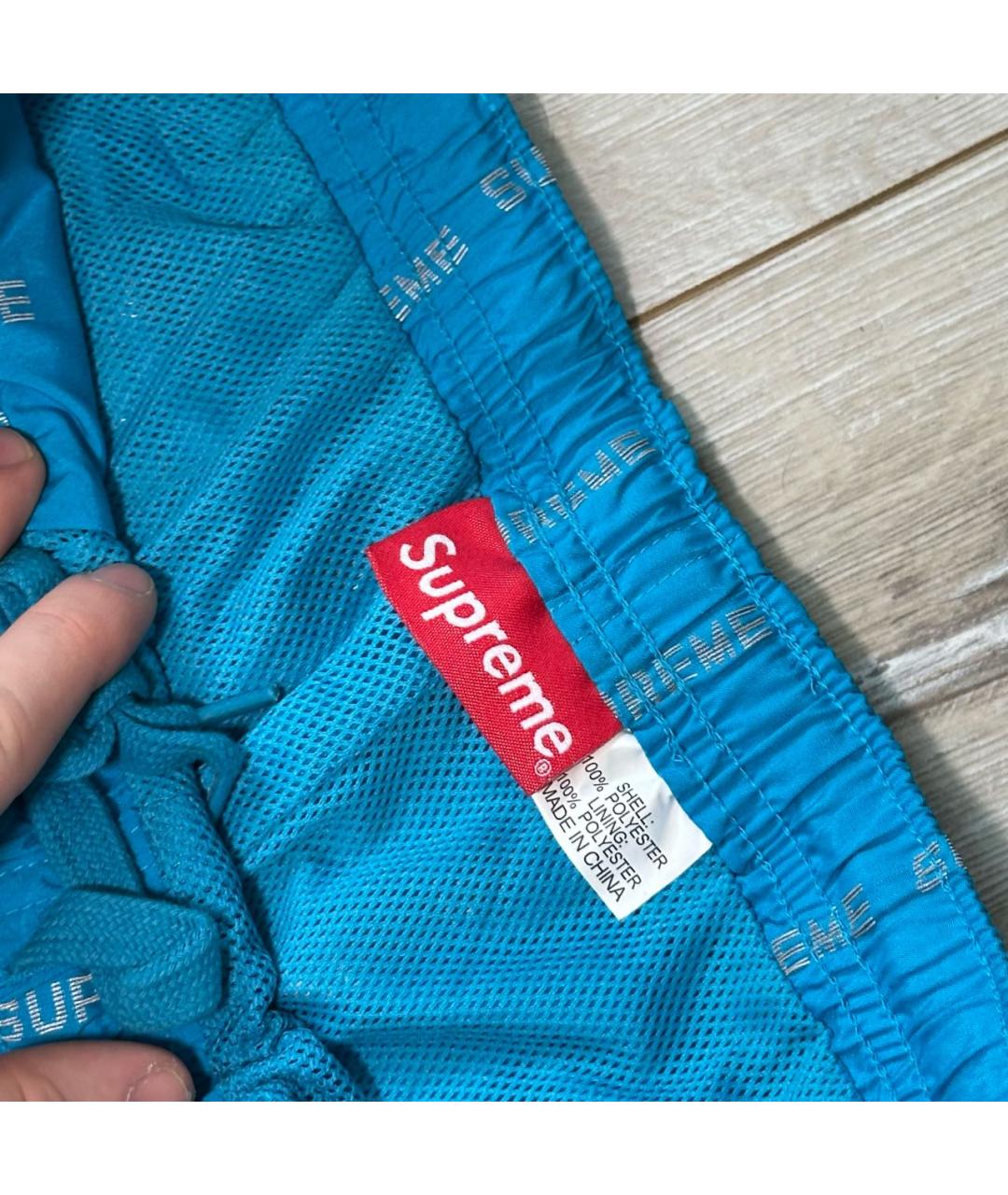 SUPREME Голубые полиэстеровые повседневные брюки, фото 4