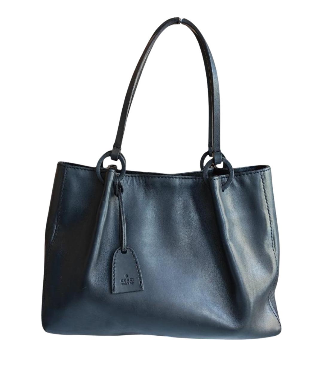 GUCCI Антрацитовая кожаная сумка тоут, фото 1