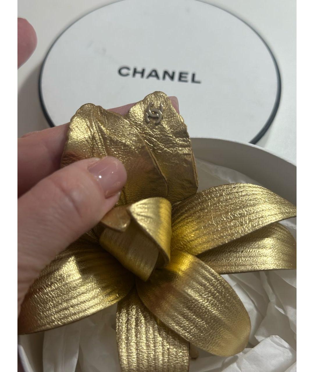 CHANEL Золотая кожаная булавка / брошь, фото 4