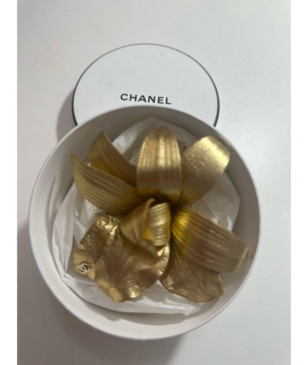 CHANEL Золотая кожаная булавка / брошь, фото 2