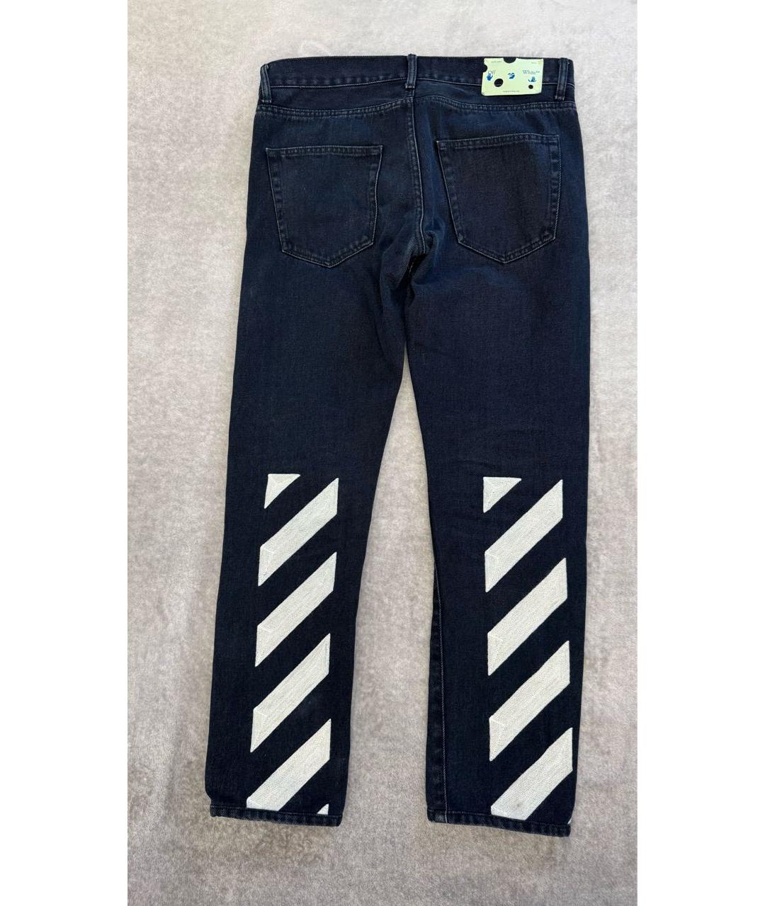 OFF-WHITE Темно-синие хлопко-полиэстеровые джинсы скинни, фото 2