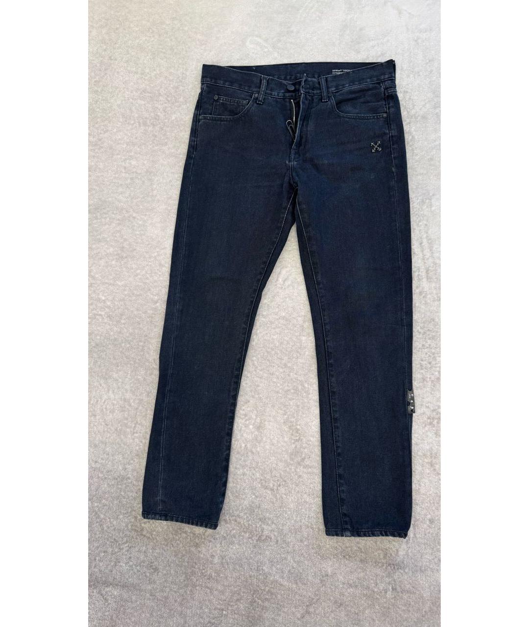 OFF-WHITE Темно-синие хлопко-полиэстеровые джинсы скинни, фото 8