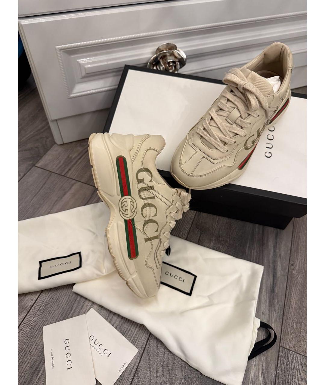 GUCCI Бежевые кожаные кроссовки, фото 3