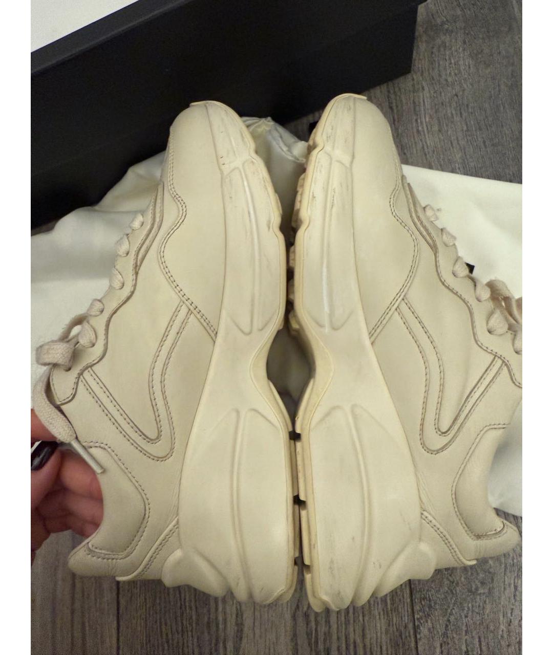 GUCCI Бежевые кожаные кроссовки, фото 5