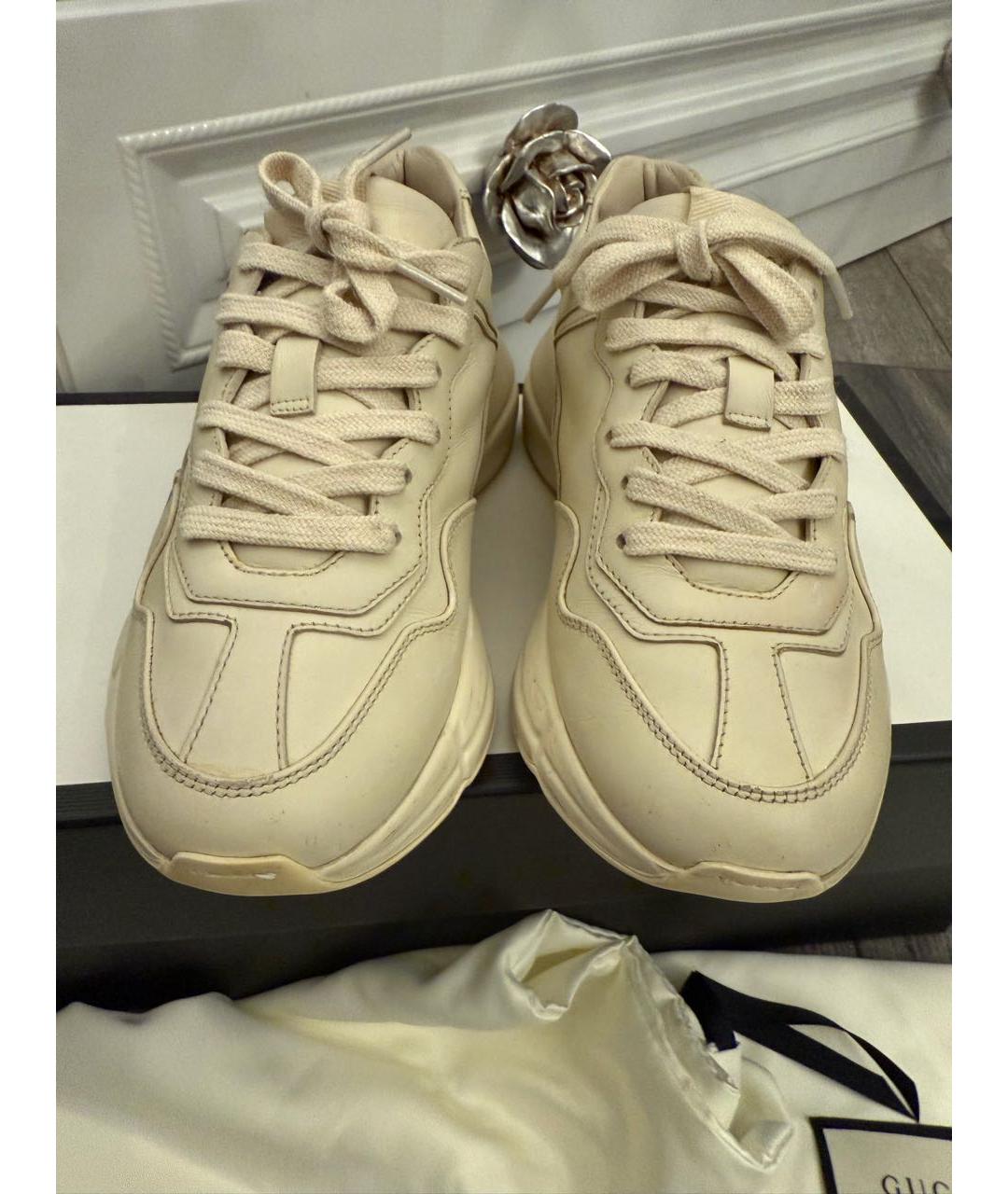 GUCCI Бежевые кожаные кроссовки, фото 7