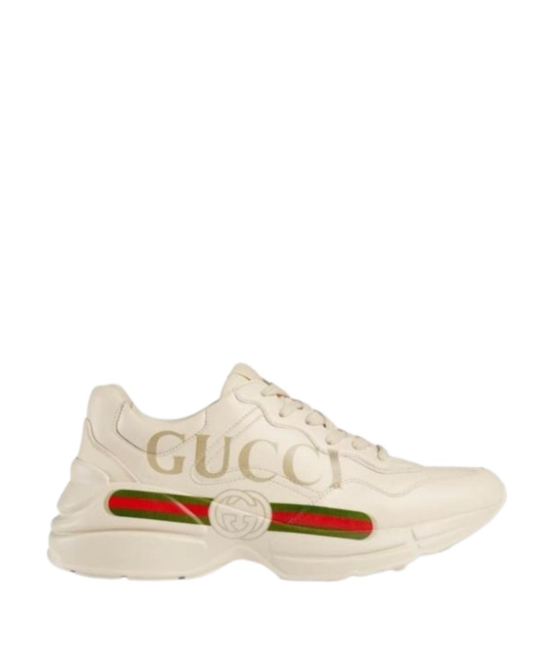 GUCCI Бежевые кожаные кроссовки, фото 1