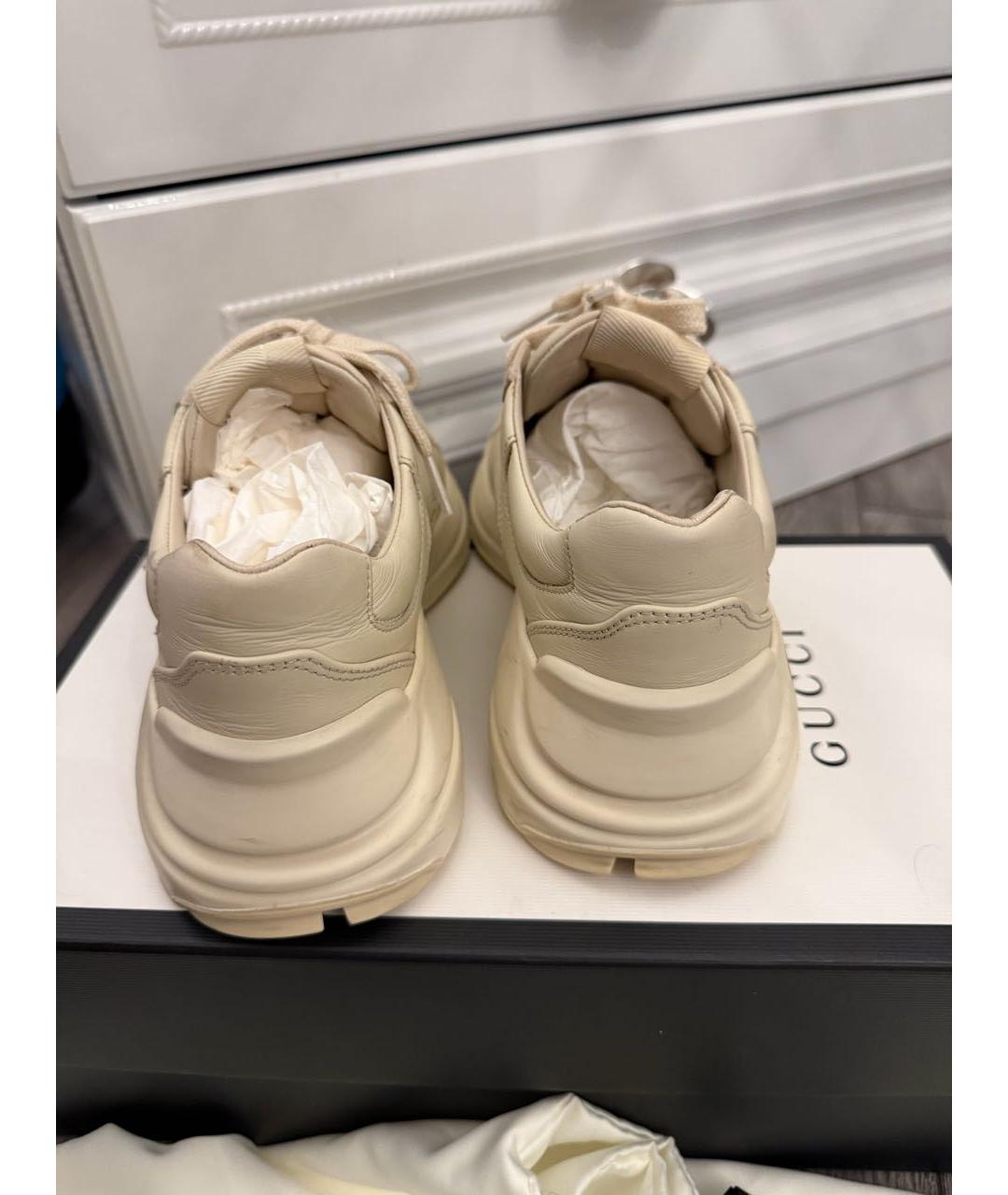 GUCCI Бежевые кожаные кроссовки, фото 6