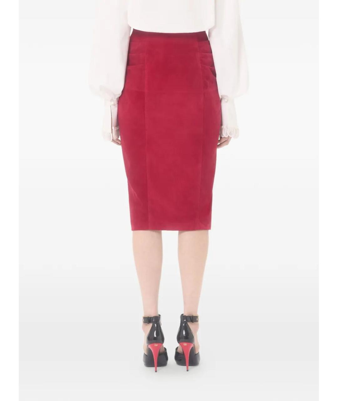 VALENTINO Красная кожаная юбка миди, фото 5