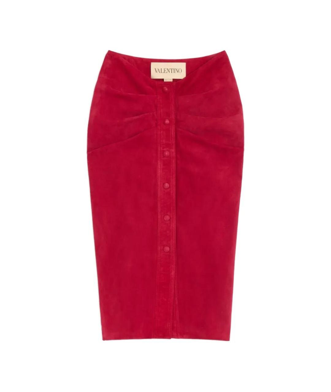 VALENTINO Красная кожаная юбка миди, фото 1