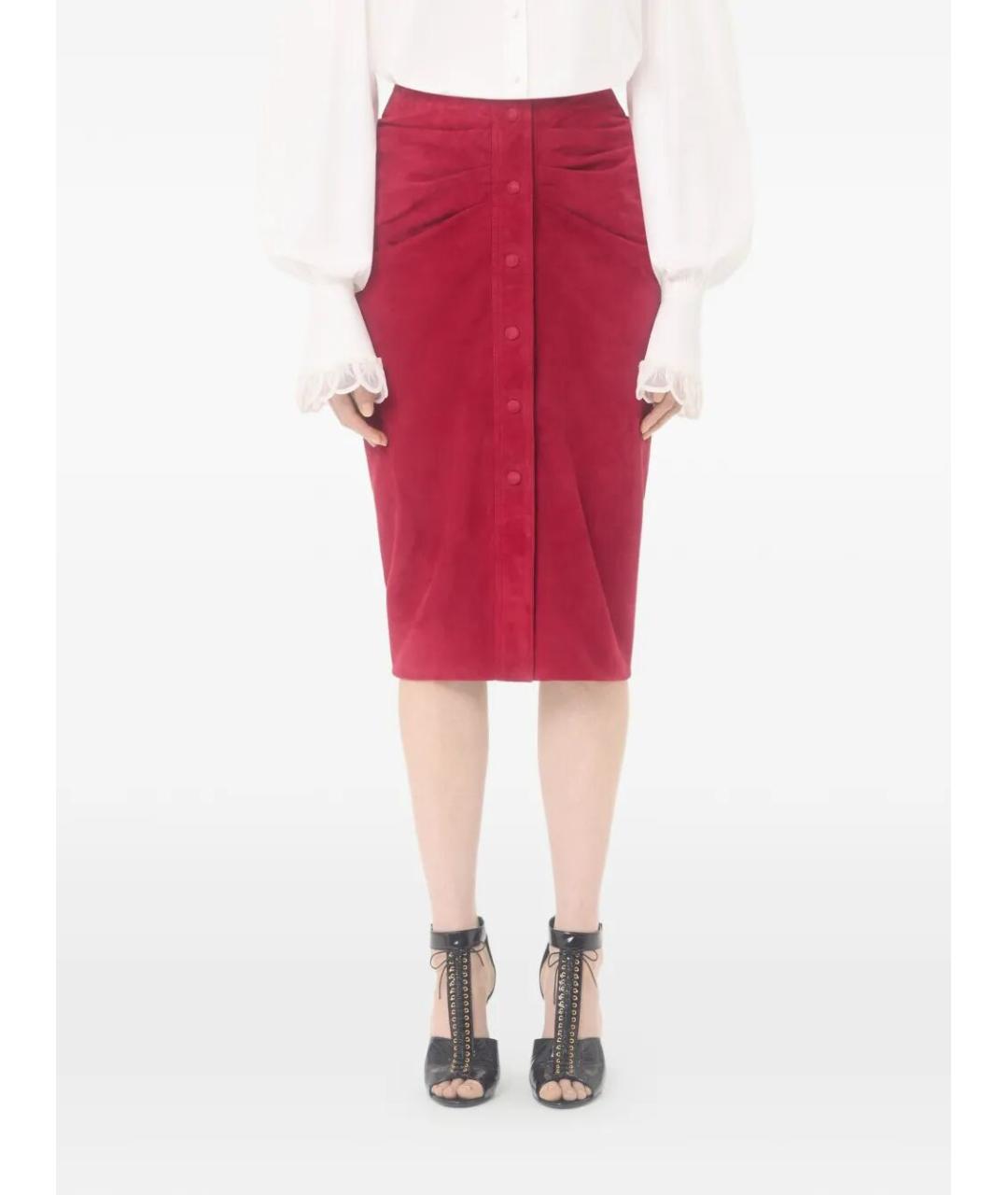 VALENTINO Красная кожаная юбка миди, фото 4
